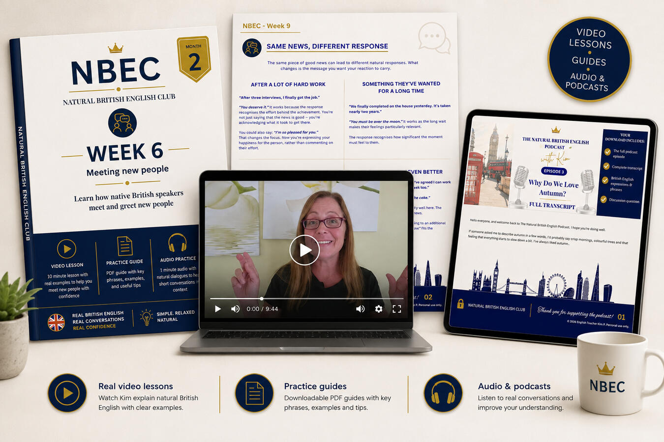 Untitled Every week you'll receive: 🎥 Short video lesson - Learn the language 📄 Downloadable cheat sheet - Keep and review it 🎧 Natural conversation audio - Hear it being used Plus 2 exclusive British English podcasts with transcripts every month. Learn whene